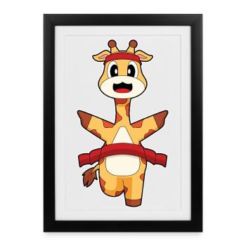 Giraffe Jogger Jogging Sport - Framed poster (27 × 37 cm) - black - Front