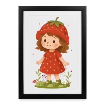 Jolie illustration de fille fraise - Affiche encadrée (27 × 37 cm) - noir - Devant