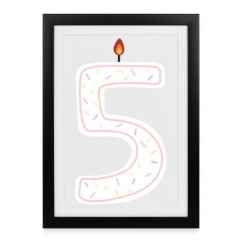 Bougie d’anniversaire festive numéro 5 - Affiche encadrée (27 × 37 cm) - noir - Devant