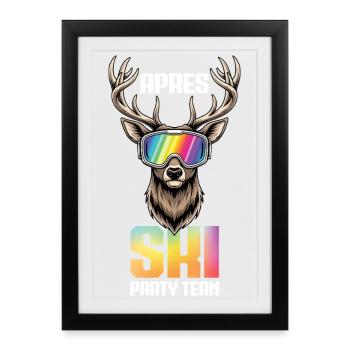 Après Ski Party Team Cerf Neige Ski Ski - Affiche encadrée (27 × 37 cm) - noir - Devant