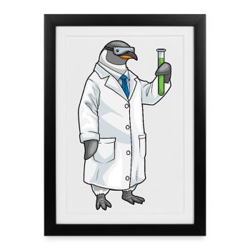 Penguin Scientist Test Tube Laboratory - Framed poster (27 × 37 cm) - black - Front