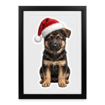 Loyal German Shepherd puppy as Christmas helper - Framed poster (27 × 37 cm) - black - Front