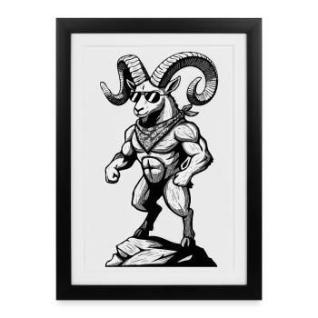 Randonneurs Alpinistes Montagnes Capricorn Buck - Affiche encadrée (27 × 37 cm) - noir - Devant
