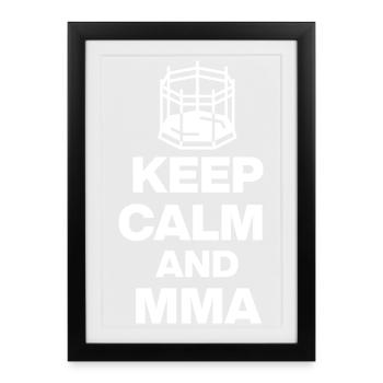 RESTE CALME ET MMA, COMBAT DANS L’OCTOGONE ! NÉANDERTALIENS - Affiche encadrée (27 × 37 cm) - noir - Devant