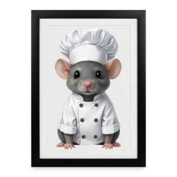 Cute Rat Chef Restaurant Food Waiter - Framed poster (27 × 37 cm) - black - Front