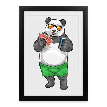 Panda Poker Jetons Poker Cartes de poker - Affiche encadrée (27 × 37 cm) - noir - Devant