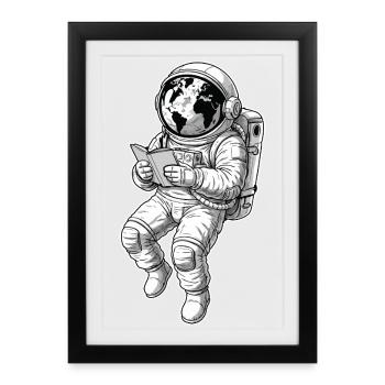 Astronaut Reading Space Earth - Framed poster (27 × 37 cm) - black - Front