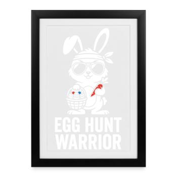 Guerrier Lapin de Pâques avec lunettes de soleil - Affiche encadrée (27 × 37 cm) - noir - Devant