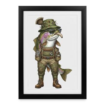 Truite arc-en-ciel Pêche à la mouche Pêche à la mouche - Affiche encadrée (27 × 37 cm) - noir - Devant