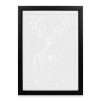 Cerf élégant en costume sur mesure - Affiche encadrée (27 × 37 cm) - noir - Devant