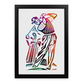 Abstraction colorée du golfeur - Affiche encadrée (27 × 37 cm) - noir - Devant