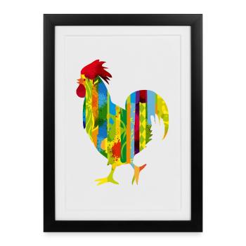 Un coq coloré - Affiche encadrée (27 × 37 cm) - noir - Devant