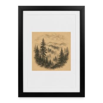 Paysage de brume forestière de Sépia - Affiche encadrée (27 × 37 cm) - noir - Devant