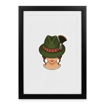 Fille avec un chapeau de chasse et une barbe de cambous. 3 - Affiche encadrée (27 × 37 cm) - noir - Devant