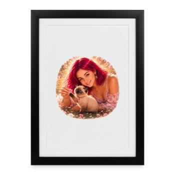 Fille fantastique et bébé chaton siamois - Affiche encadrée (27 × 37 cm) - noir - Devant