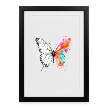 Aquarell-Schmetterling mit Tinte - Gerahmtes Poster (27 × 37 cm) - Schwarz - Vorne