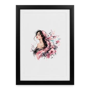 Elegant woman with floral accents - Framed poster (27 × 37 cm) - black - Front