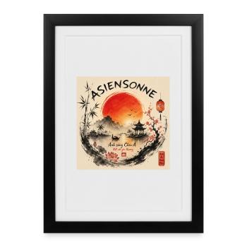 Asiensonne: Abendrot am Lotussee - Gerahmtes Poster (27 × 37 cm) - Schwarz - Vorne