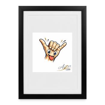Dessin animé de la main shaka avec langue - Affiche encadrée (27 × 37 cm) - noir - Devant