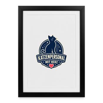 Katzenpersonal mit Herz - Gerahmtes Poster (27 × 37 cm) - Schwarz - Vorne
