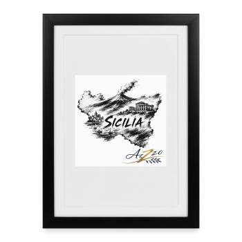 AZZO Sizilien Skizzenkarte - Gerahmtes Poster (27 × 37 cm) - Schwarz - Vorne
