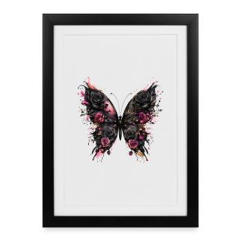 Papillon noir aux ailes rosées - Affiche encadrée (27 × 37 cm) - noir - Devant