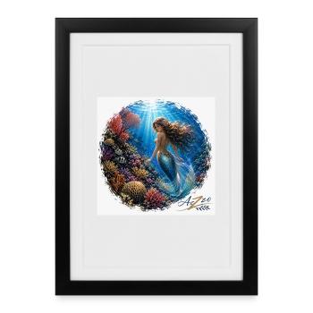 Underwater mermaid in the reef - Framed poster (27 × 37 cm) - black - Front