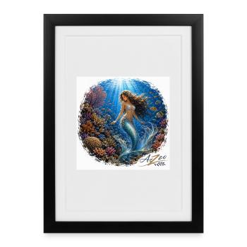 Underwater Mermaid in the Coral World - Framed poster (27 × 37 cm) - black - Front