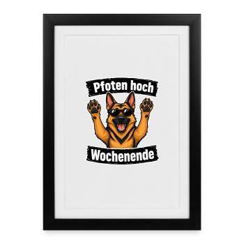Pfoten hoch – Schäferhund Wochenende - Gerahmtes Poster (27 × 37 cm) - Schwarz - Vorne