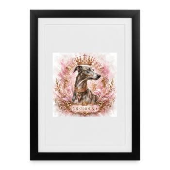 Royal Greyhound Portrait with Crown - Framed poster (27 × 37 cm) - black - Front