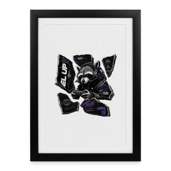Waschbär im Neon-Gaming-Mode - Gerahmtes Poster (27 × 37 cm) - Schwarz - Vorne