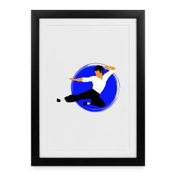 Karate Flying Kick in Blue Circle - Framed poster (27 × 37 cm) - black - Front