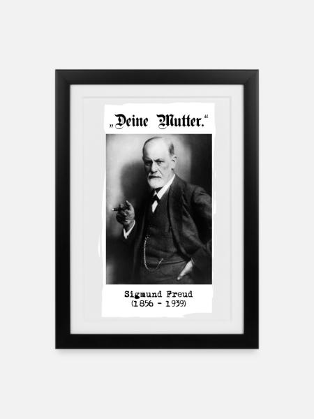Sigmund Freud - "Deine Mutter." - Gerahmtes Poster (27 × 37 cm) - Schwarz