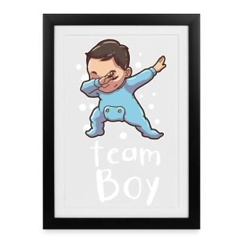 Gender Reveal Team Boy Baby Shower - Affiche encadrée (27 × 37 cm) - noir - Devant