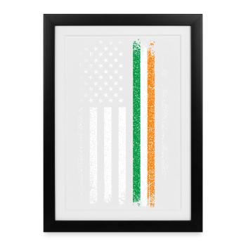 Le drapeau américain rencontre le Tricolore irlandais en détresse - Affiche encadrée (27 × 37 cm) - noir - Devant