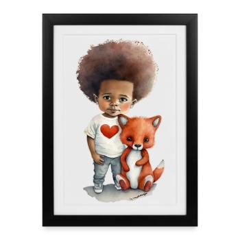 Enfants avec motif loup et cœur - Affiche encadrée (27 × 37 cm) - noir - Devant