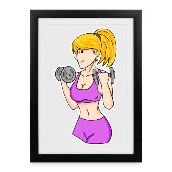 Fitness Femme Haltères - Affiche encadrée (27 × 37 cm) - noir - Devant