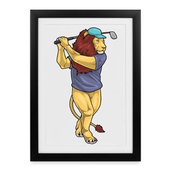 Löwe Golf Golfschläger - Gerahmtes Poster (27 × 37 cm) - Schwarz - Vorne