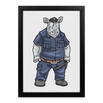Rhino Policier Police Casquette Police - Affiche encadrée (27 × 37 cm) - noir - Devant