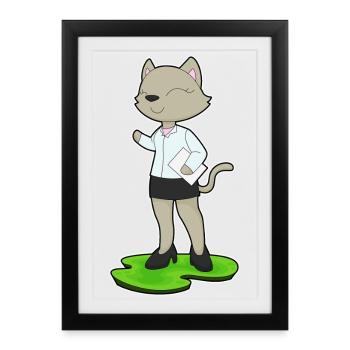 Katze Sekretärin Papier Büro - Gerahmtes Poster (27 × 37 cm) - Schwarz - Vorne