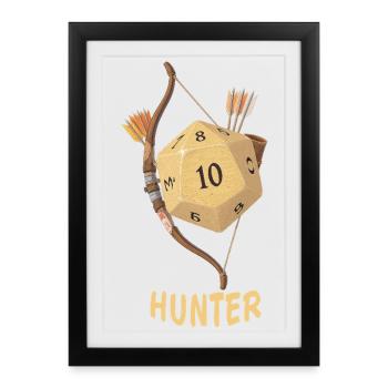 D20 avec arc et flèche – Dés fantastiques de chasseur - Affiche encadrée (27 × 37 cm) - noir - Devant