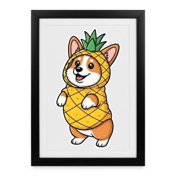 Déguisement Corgi Ananas - Affiche encadrée (27 × 37 cm) - noir - Devant