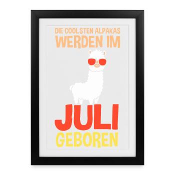 Anniversaire de juillet : Alpaga qui dit drôle - Affiche encadrée (27 × 37 cm) - noir - Devant