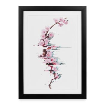 Glitch Cherry Blossom Modern Blossom Branch - Framed poster (27 × 37 cm) - black - Front