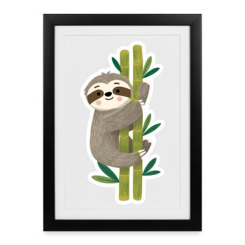 Cute Sloth on Bamboo – Kawaii Illustration - Framed poster (27 × 37 cm) - black - Front