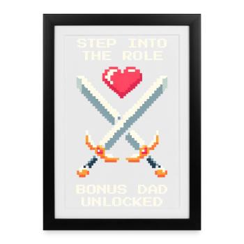 Papa bonus débloqué | Patchwork du beau-père - Affiche encadrée (27 × 37 cm) - noir - Devant