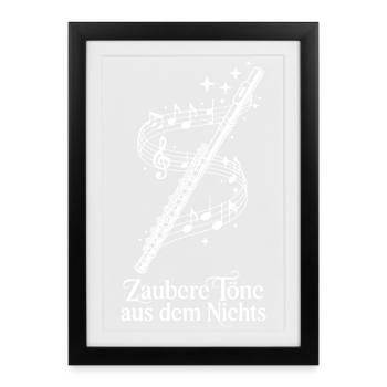 Querflöte mit Noten - Zaubere Töne aus dem Nichts - Gerahmtes Poster (27 × 37 cm) - Schwarz - Vorne