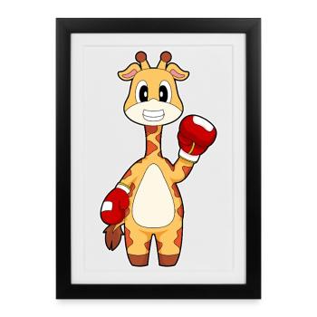 Girafe Boxer Gants de boxe Boxe Boxe - Affiche encadrée (27 × 37 cm) - noir - Devant