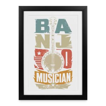 Vintage Banjo Banjo Player Banjo Country Music, - Framed poster (27 × 37 cm) - black - Front