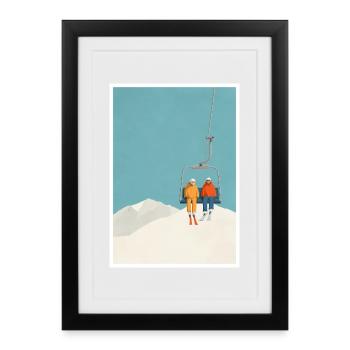 Duo de téléski enneigés - Affiche encadrée (27 × 37 cm) - noir - Devant